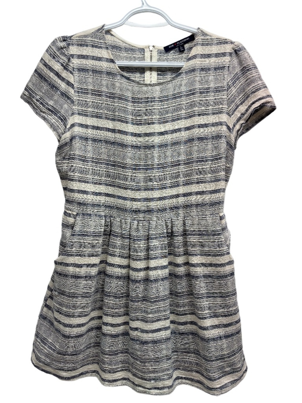 One Love Clothing cotton zip up dress cream and blue stripes size L (fits small)